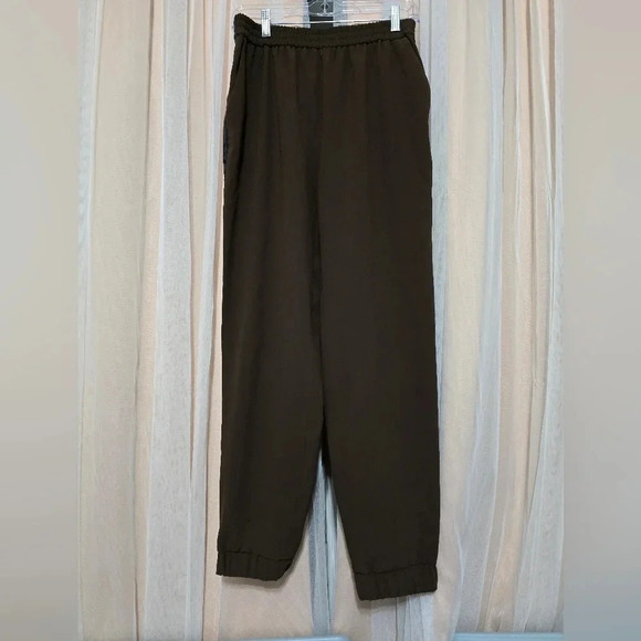 Zara Woman Relaxed Fit Pull On Joggers, Brown Olive w/Black Tuxedo Stripe, EUC! - Picture 1 of 7